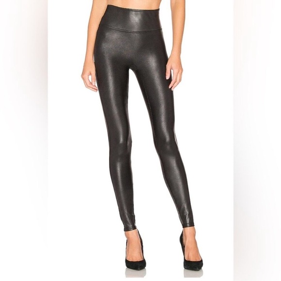 Spanx Faux Leather Leggings High Waist Black Glossy Coated Medium - Picture 1 of 6